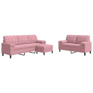 vidaXL Ensemble de canap&eacute;s 3pcs et coussins et traversins rose velours