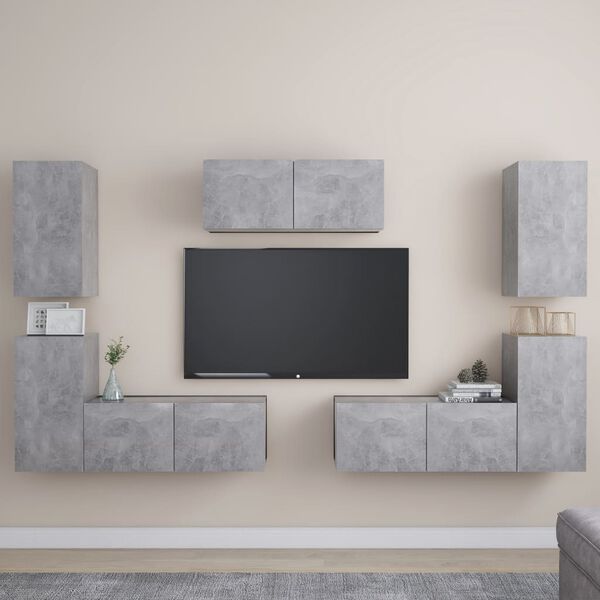 vidaXL Ensemble de meubles TV 7 pcs Gris b&eacute;ton Bois d'ing&eacute;nierie
