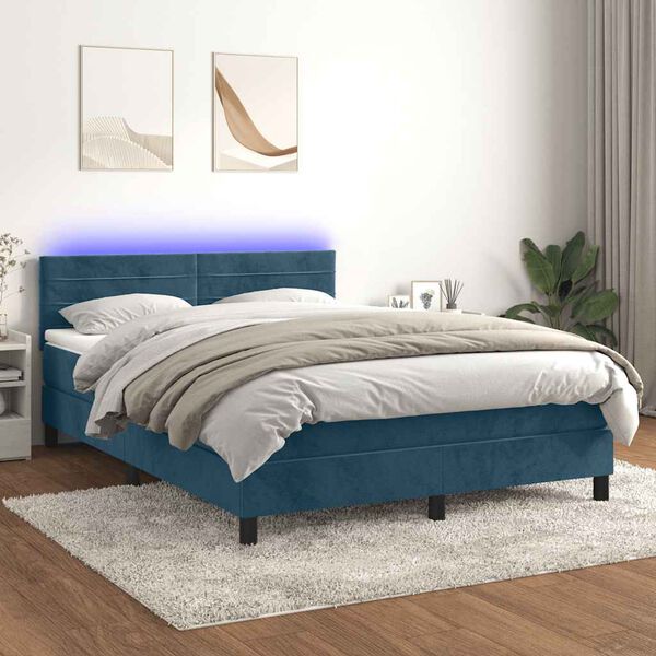 vidaXL Sommier &agrave; lattes de lit avec matelas LED Bleu fonc&eacute; 140x200 cm