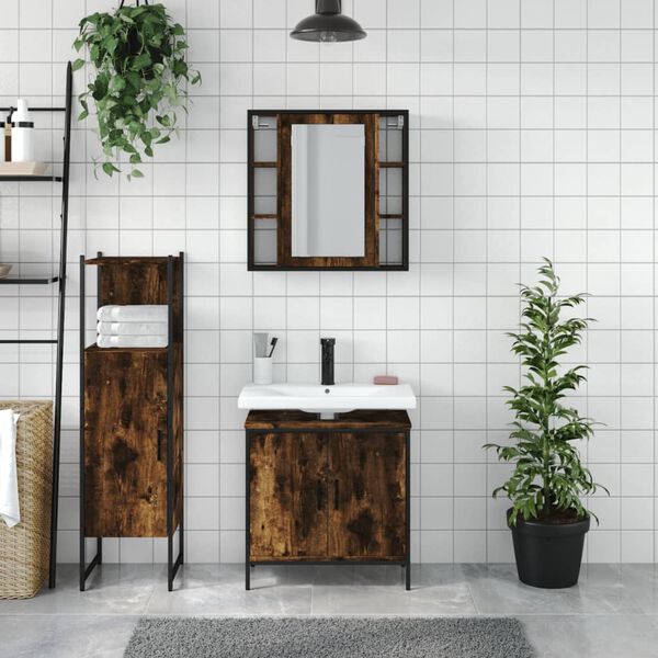 vidaXL Ensemble d'armoires de salle de bain 3 pcs ch&ecirc;ne fum&eacute;