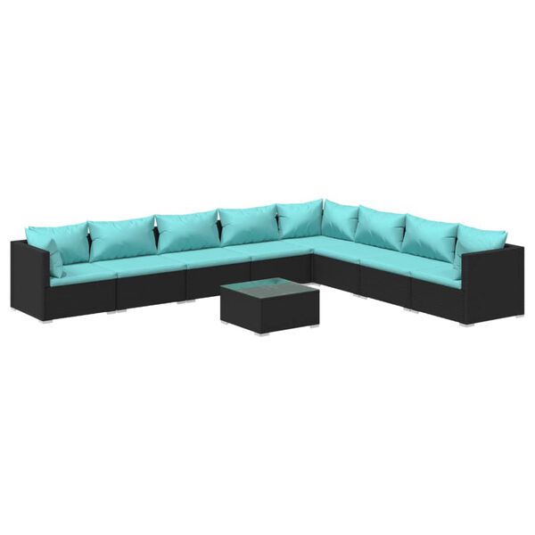 vidaXL Salon de jardin 9 pcs avec coussins R&eacute;sine tress&eacute;e Noir