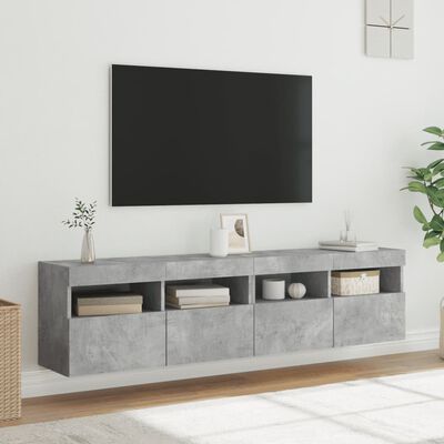 vidaXL Meubles TV muraux et lumières LED 2pcs gris béton 80x30x40 cm