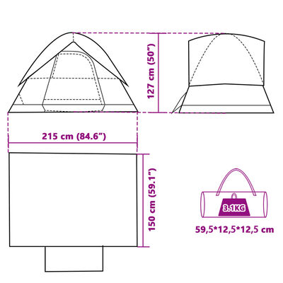 vidaXL Tente de camping à dôme 2 personnes tissu occultant imperméable