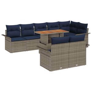 vidaXL Ensemble de canap&eacute; de jardin 9 pc gris et bleu marine