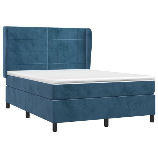 vidaXL Sommier &agrave; lattes de lit et matelas Bleu fonc&eacute; 140x200cm Velours