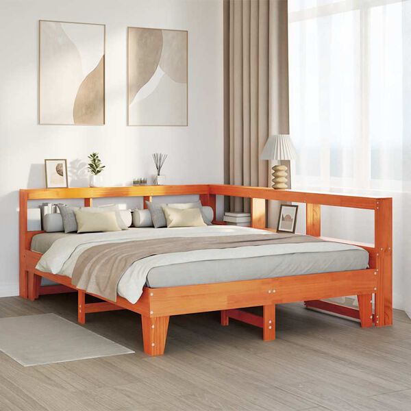 vidaXL Lit biblioth&egrave;que sans matelas cire marron 140x200 cm pin massif