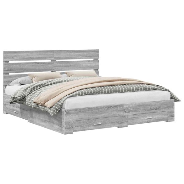 vidaXL Cadre de lit Gris Sonoma 200 x 200 cm Bois d'ing&eacute;nierie