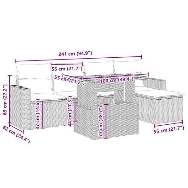 vidaXL Salon de jardin avec coussins 6 pcs beige résine tressée