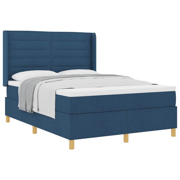 vidaXL Lit &agrave; ressorts avec matelas Bleu 160 x 200 cm tissu
