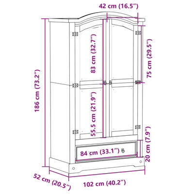 vidaXL Garde-robe Corona blanc 102x52x186 cm bois de pin massif