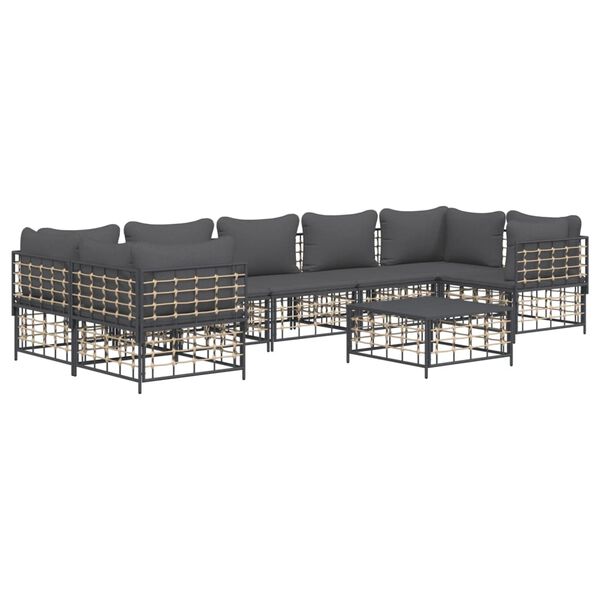 vidaXL Salon de jardin 8 pcs avec coussins anthracite r&eacute;sine tress&eacute;e