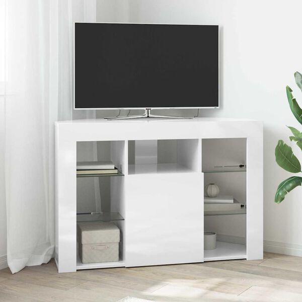 vidaXL Meuble TV LED d'Angle Montage mural Blanc brillant 100x40x68cm