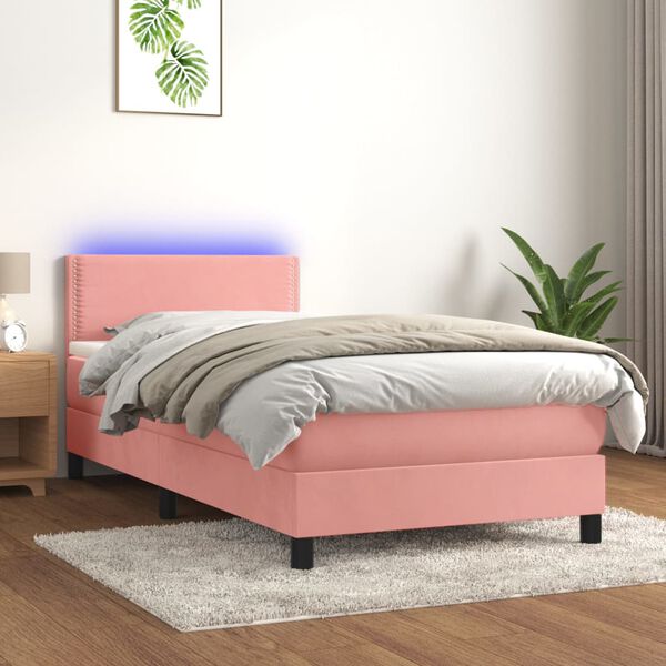 vidaXL Sommier &agrave; lattes de lit avec matelas LED Rose 100x200cm Velours