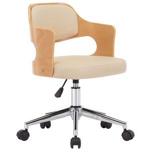 vidaXL Chaise pivotante de bureau Cr&egrave;me Bois courb&eacute; et similicuir
