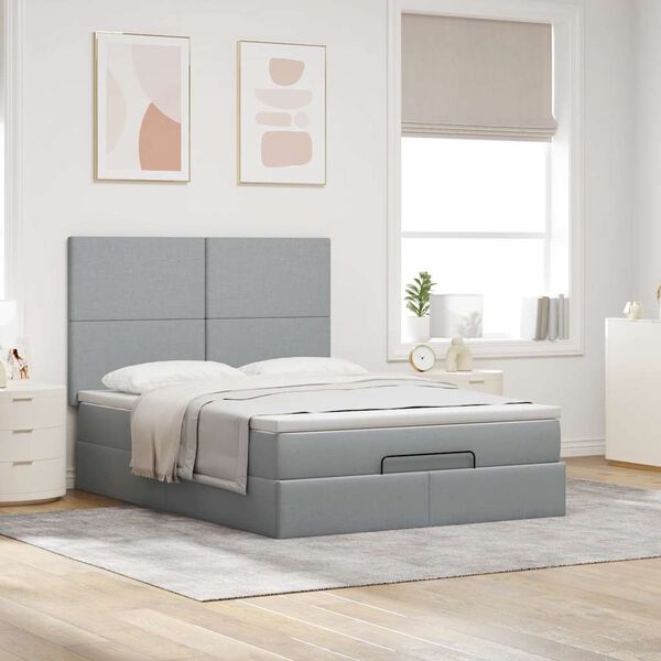 VidaXL Cadre de lit ottoman et matelas gris clair 140x190 cm tissu