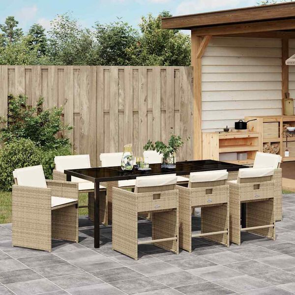 vidaXL Ensemble de salle &agrave; manger pour jardin 9 pcs Beige polyrotin