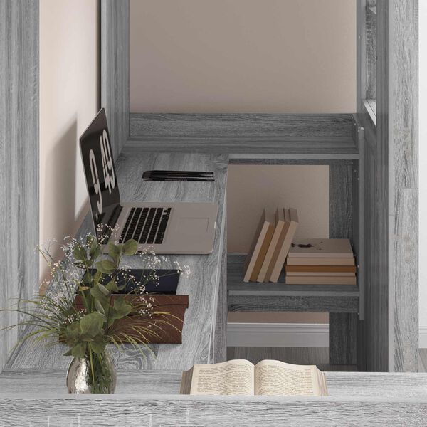 vidaXL Cadre de lit superpos&eacute; avec bureau Gris Sonoma 75 x 190 cm