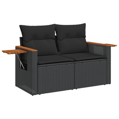 vidaXL Salon de jardin 3 pcs avec coussins noir résine tressée