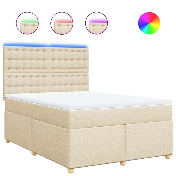 vidaXL Sommier &agrave; lattes de lit avec matelas Cr&egrave;me 140x190 cm Tissu