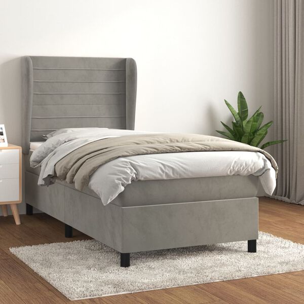 vidaXL Sommier &agrave; lattes de lit et matelas Gris clair 90x200 cm Velours