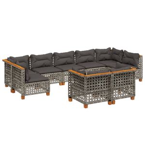 vidaXL Salon de jardin 9 pcs avec coussins gris r&eacute;sine tress&eacute;e