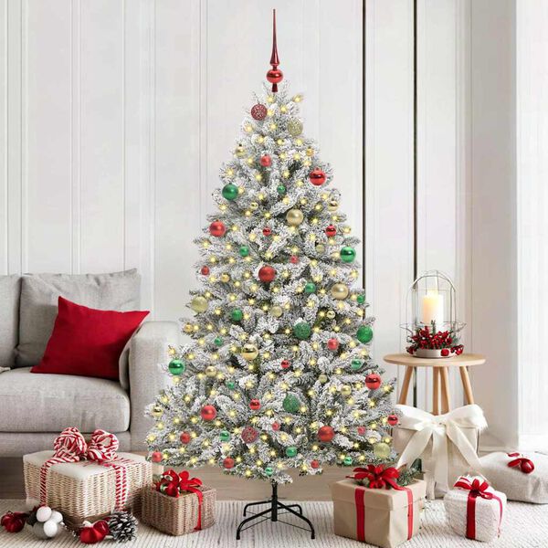 vidaXL Sapin de No&euml;l artificiel Vert et blanc 180 cm PVC et m&eacute;tal