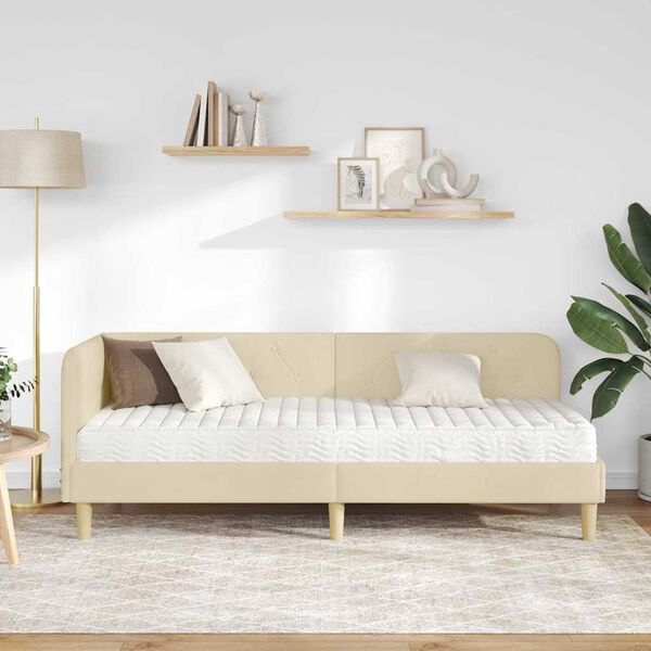 vidaXL Cadre de lit d'angle avec matelas Crème 80 x 200 cm tissu