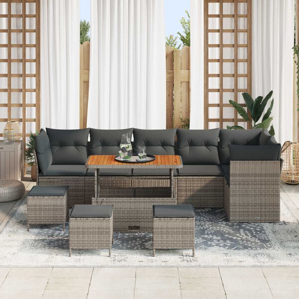 vidaXL Ensemble de canap&eacute; de jardin 10 pcs Gris polyrotin