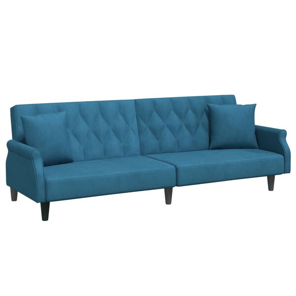 vidaXL Canap&eacute;-lit &agrave; 2 places et oreillers et repose-pied bleu velours