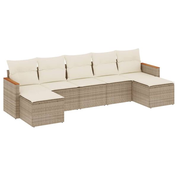 vidaXL Salon de jardin avec coussins 7 pcs beige r&eacute;sine tress&eacute;e