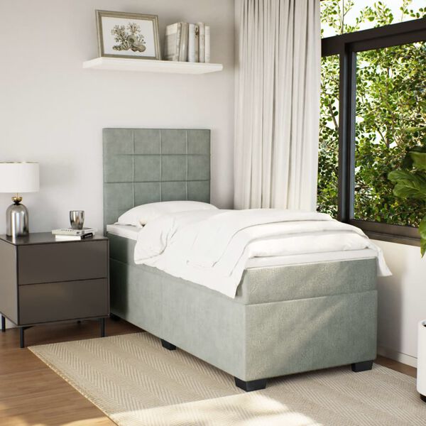 vidaXL Sommier &agrave; lattes de lit et matelas Gris clair 80x200 cm Velours