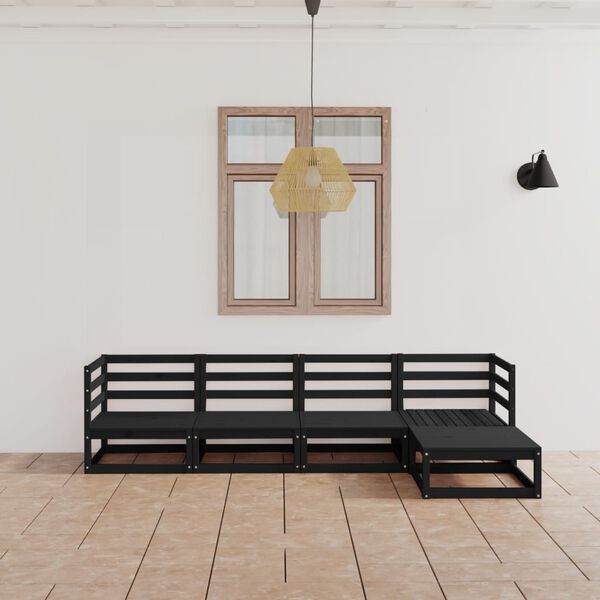 vidaXL Salon de jardin 5 pcs noir bois de pin massif