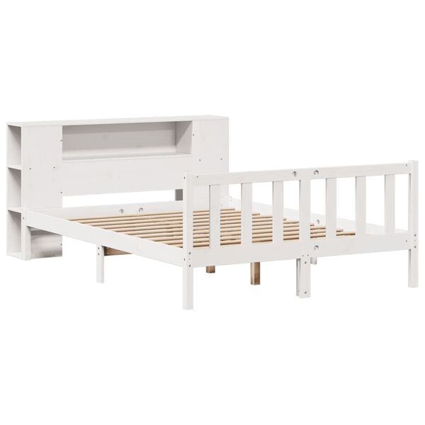 vidaXL Lit bibliothèque sans matelas blanc 140x190 cm bois pin massif