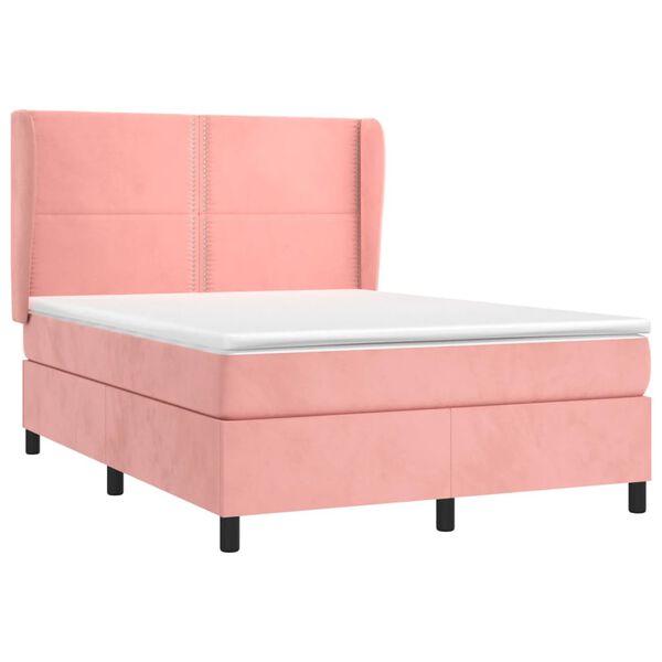 vidaXL Sommier &agrave; lattes de lit avec matelas Rose 140x190 cm Velours