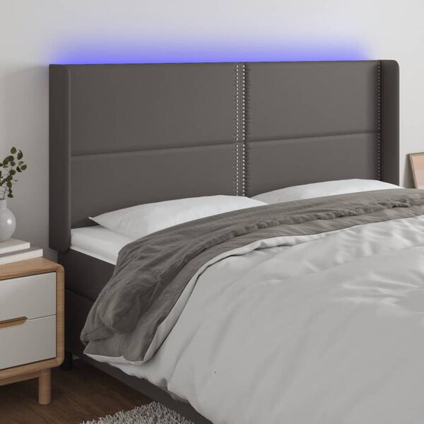 vidaXL T&ecirc;te de lit &agrave; LED Gris 203x16x118/128 cm Similicuir