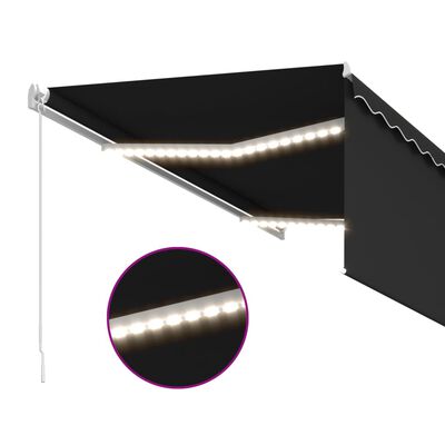 vidaXL Auvent manuel rétractable avec store et LED 3x2,5 m Anthracite