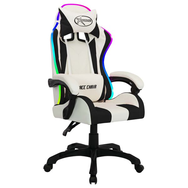 vidaXL Fauteuil de jeux vidéo avec LED RVB Blanc et noir Similicuir