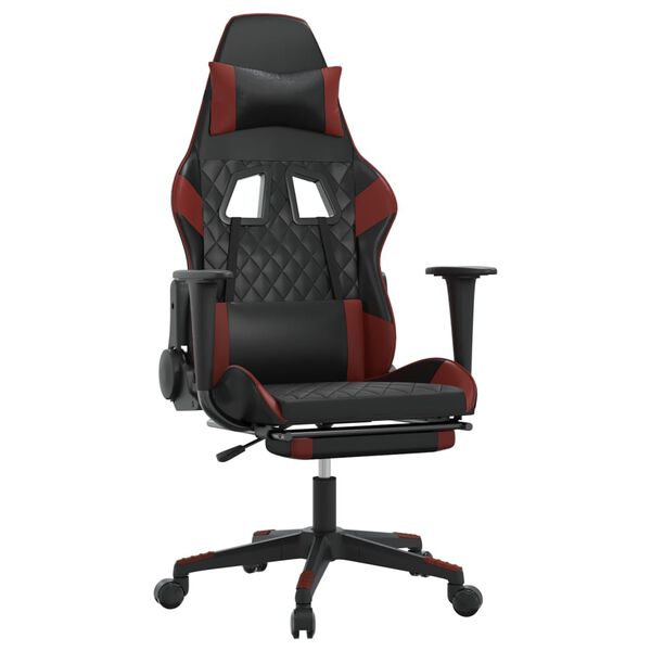 vidaXL Chaise de jeu de massage repose-pied Noir&Bordeaux Similicuir