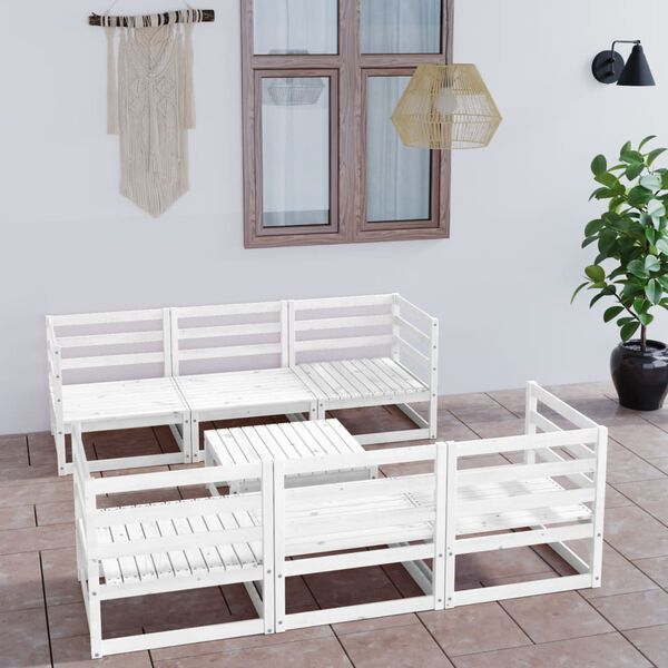 vidaXL Salon de jardin 7 pcs Blanc Bois de pin massif