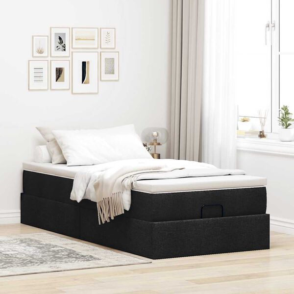 vidaXL Cadre de lit ottoman avec matelas noir 100x200cm tissu