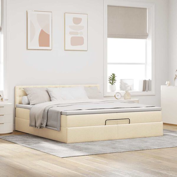 VidaXL Cadre de lit ottoman avec matelas cr&egrave;me 200x200 cm tissu