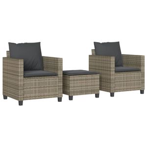 vidaXL Ensemble de bistro 3 pcs avec coussins gris r&eacute;sine tress&eacute;e