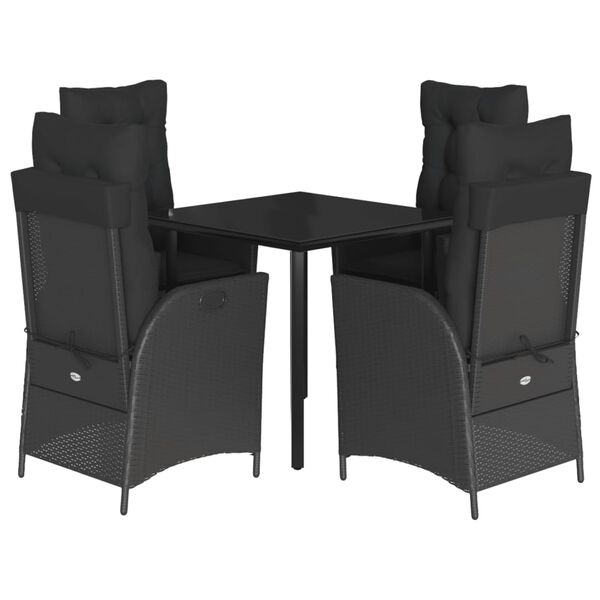 vidaXL Ensemble &agrave; manger de jardin coussins 5pcs Noir R&eacute;sine tress&eacute;e