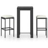 vidaXL Ensemble de bar de jardin 3 pcs et coussins R&eacute;sine tress&eacute;e Noir