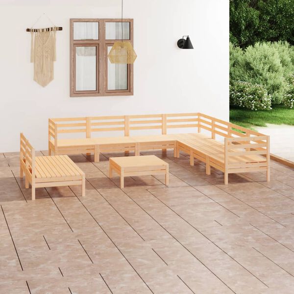 vidaXL Salon de jardin 10 pcs Bois de pin massif