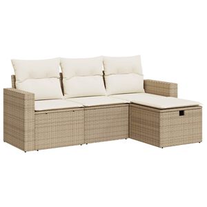 vidaXL Salon de jardin avec coussins 4 pcs beige r&eacute;sine tress&eacute;e