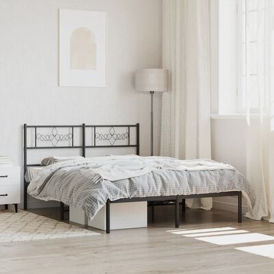 vidaXL Cadre de lit métal sans matelas avec tête de lit noir 150x200cm