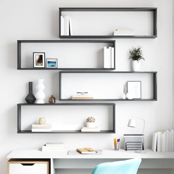 vidaXL &Eacute;tag&egrave;res cube murales 4 pcs Gris brillant 100x15x30 cm