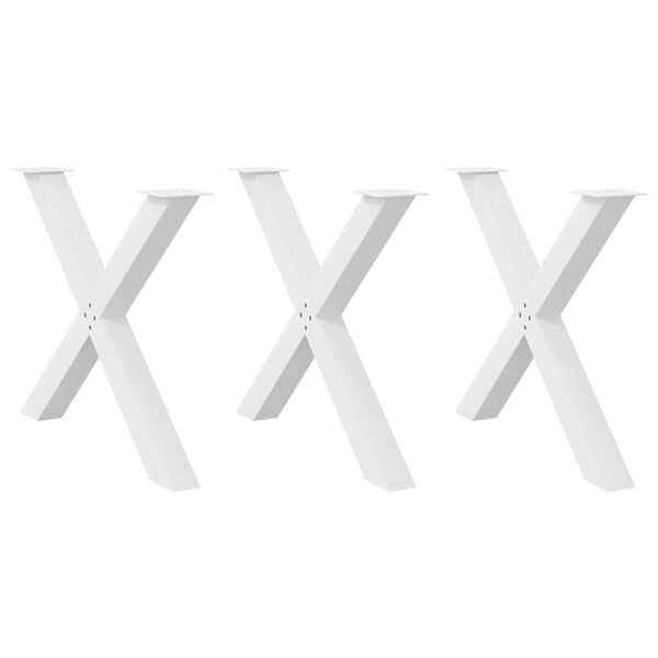 vidaXL Pieds de table &agrave; manger en forme de X, 3 pi&egrave;ces, blanc, 90 x (72-73) cm, acier