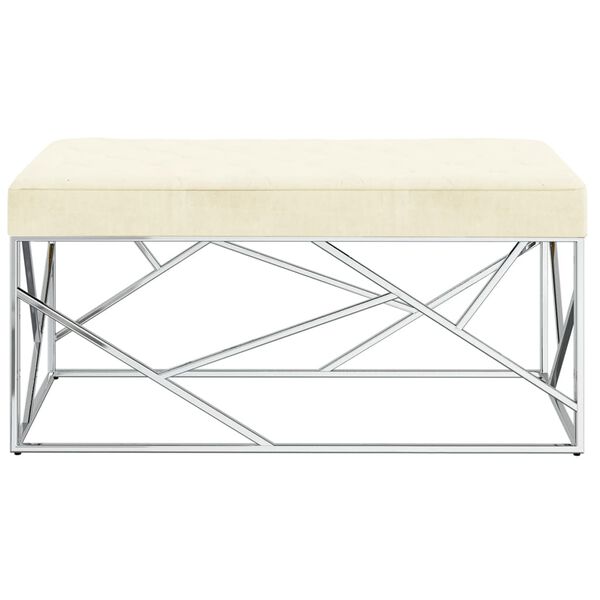 vidaXL Banc 97 cm Cr&egrave;me Tissu de velours et acier inoxydable